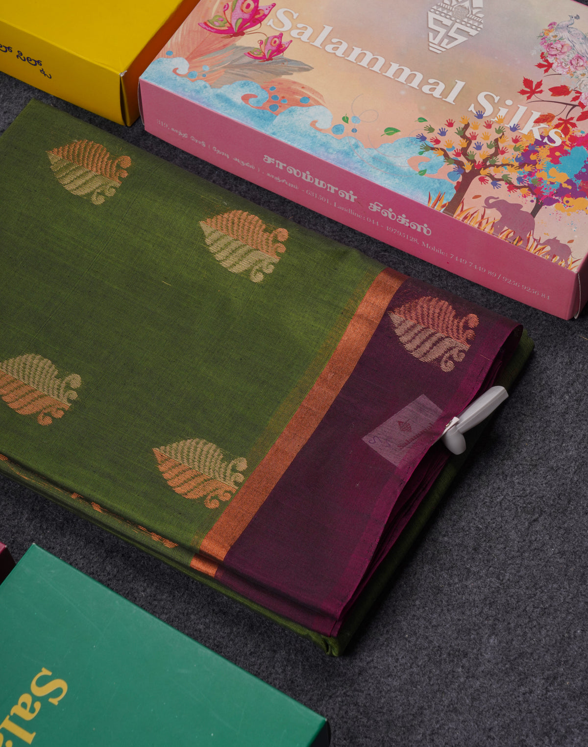 Beautiful Green SICO Cotton Saree With Contrast Magenta Blouse