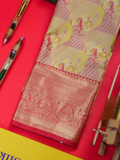 Semi Silk Pattu Pavadai ( Mustard Yellow ) With Red Blouse 36"