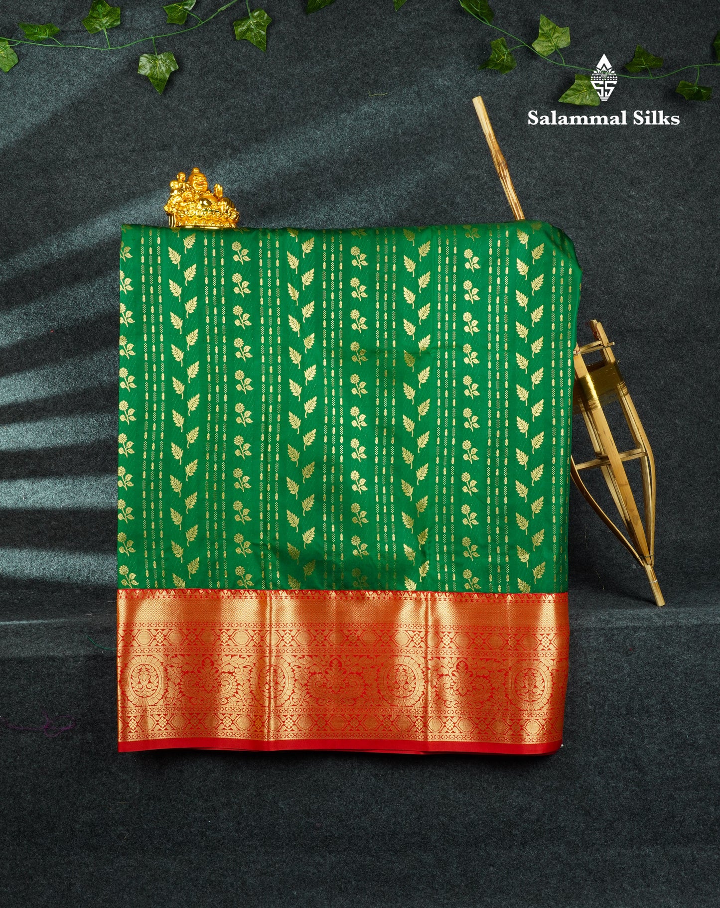 Semi Silk Pattu Pavadai (Bottle Green) With Red Blouse 44"