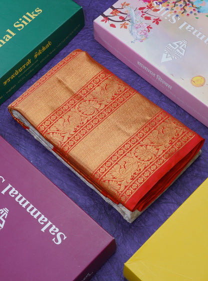 Bridal Korvai White Pure Kanjivaram Silk Saree (2G) Zari With Contrast Long Chilly Red Traditional Border