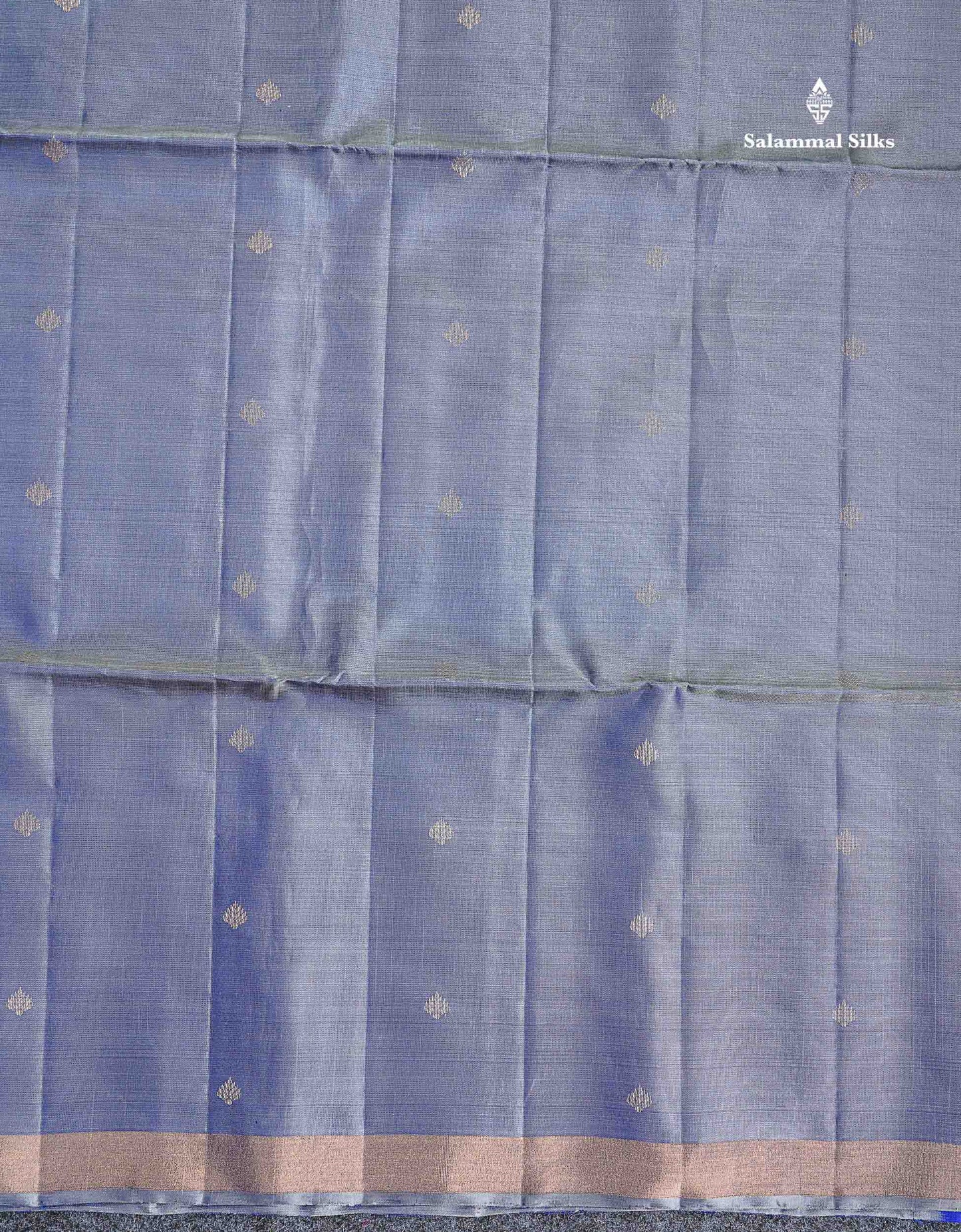 Pure Mix Soft Silk Saree - Blueish Grey Colour Body With Contrast Royal Blue Blouse