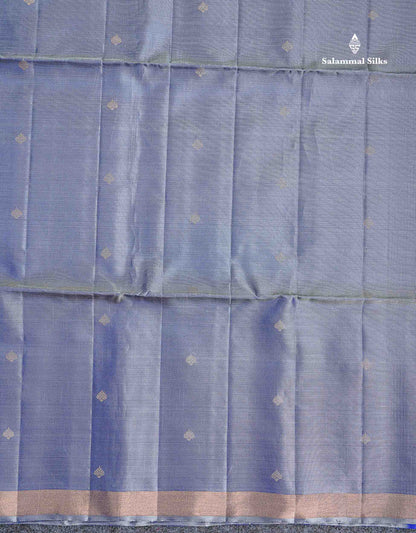 Pure Mix Soft Silk Saree - Blueish Grey Colour Body With Contrast Royal Blue Blouse