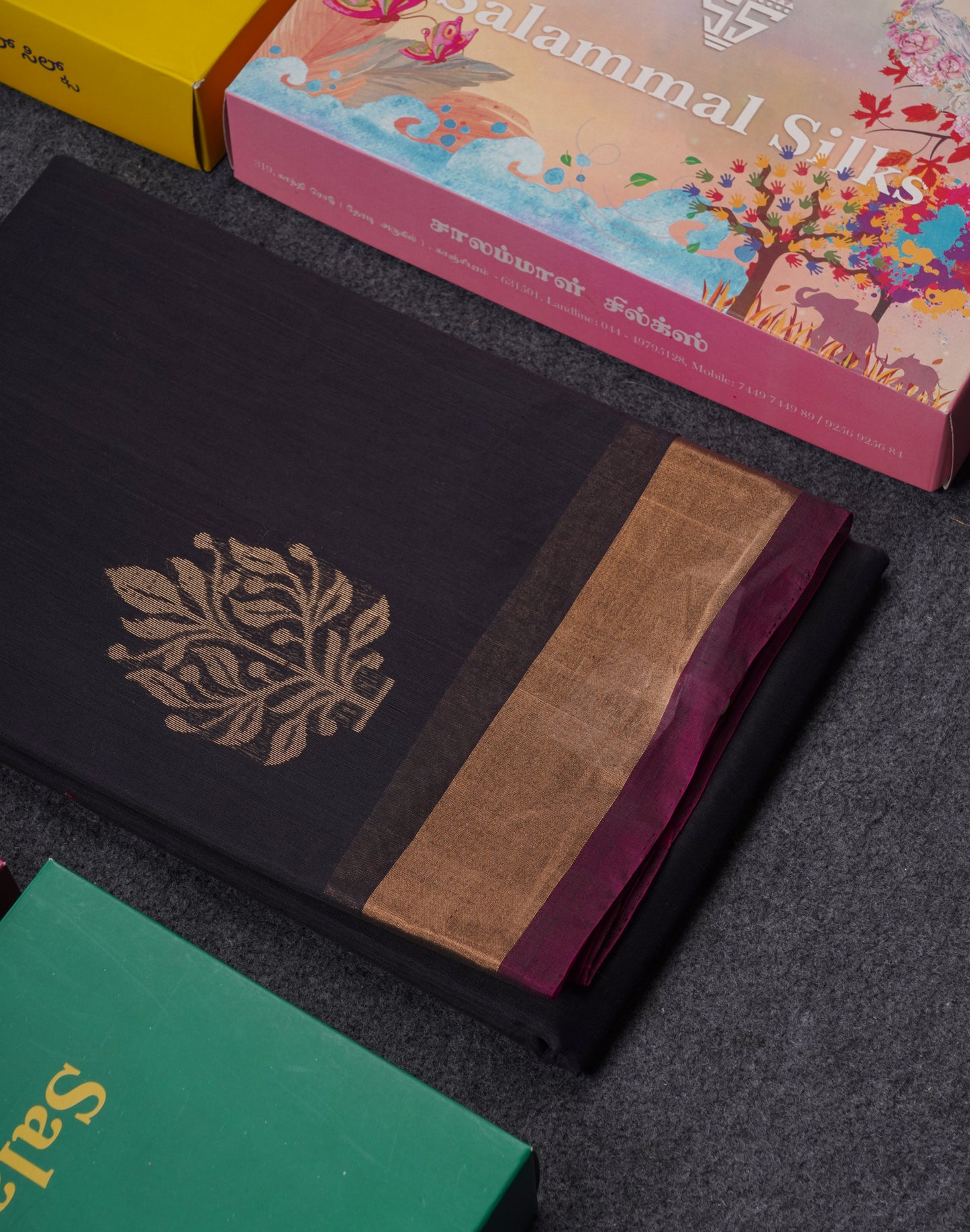 Beautiful Dark Navy Blue SICO Cotton Saree With Contrast Magenta Blouse