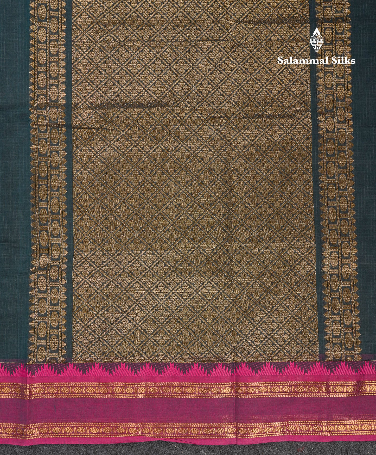 Beautiful Cream Sandal Small Checks Pure Cotton Saree With Contrast Brown Traditional Rettapet & Temple Border
