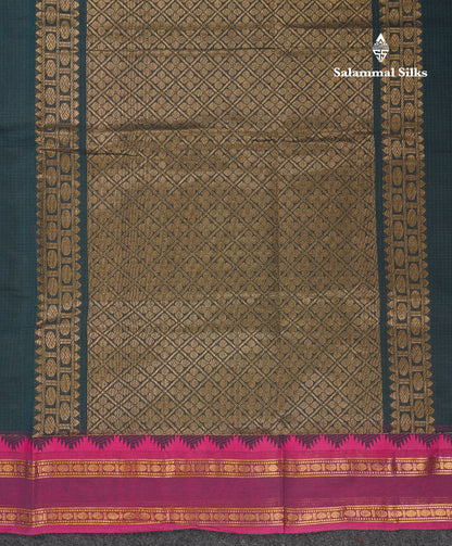 Beautiful Cream Sandal Small Checks Pure Cotton Saree With Contrast Brown Traditional Rettapet & Temple Border