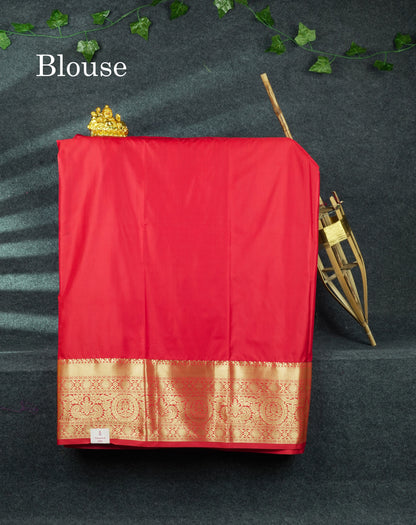 Semi Silk Pattu Pavadai (Bottle Green) With Red Blouse 44"