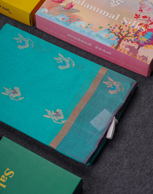 Beautiful Sapphire Blue SICO Cotton Saree With Contrast Dark Magenta Blouse