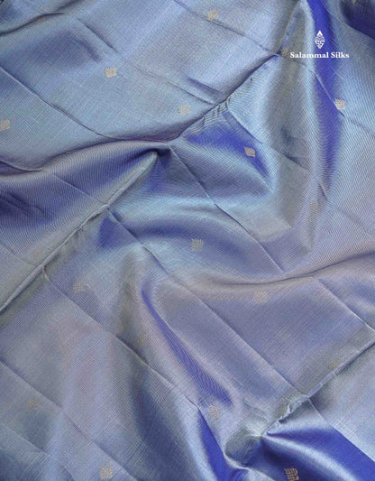 Pure Mix Soft Silk Saree - Blueish Grey Colour Body With Contrast Royal Blue Blouse