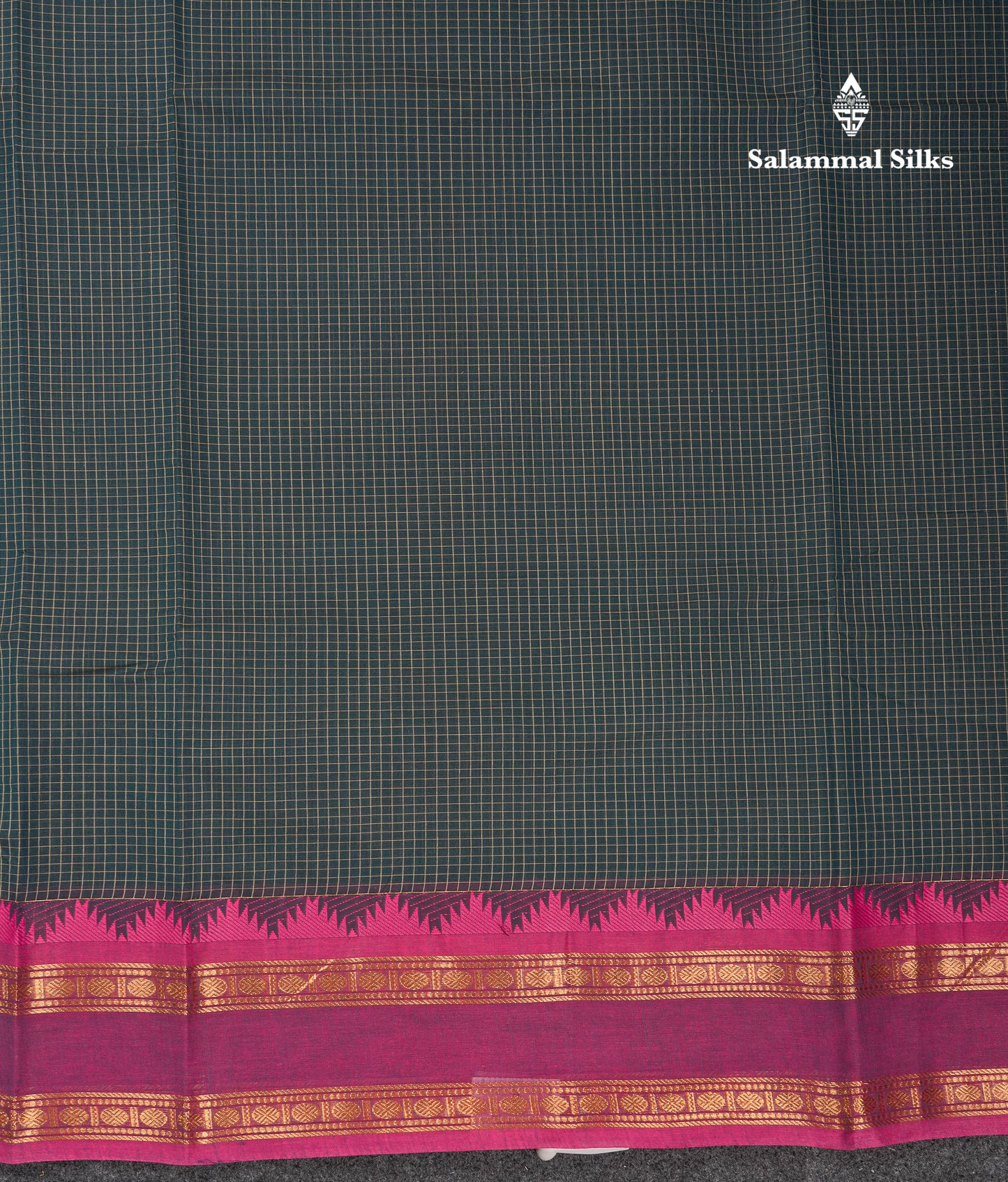 Beautiful Cream Sandal Small Checks Pure Cotton Saree With Contrast Brown Traditional Rettapet & Temple Border