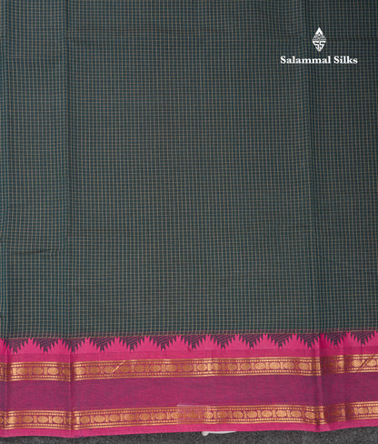 Beautiful Cream Sandal Small Checks Pure Cotton Saree With Contrast Brown Traditional Rettapet & Temple Border