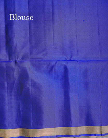 Pure Mix Soft Silk Saree - Blueish Grey Colour Body With Contrast Royal Blue Blouse