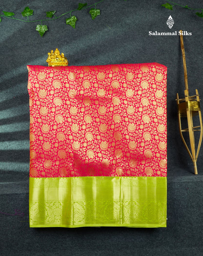 Semi Silk Pattu Pavadai (Pinkish Red) With Pista Green Blouse 44"
