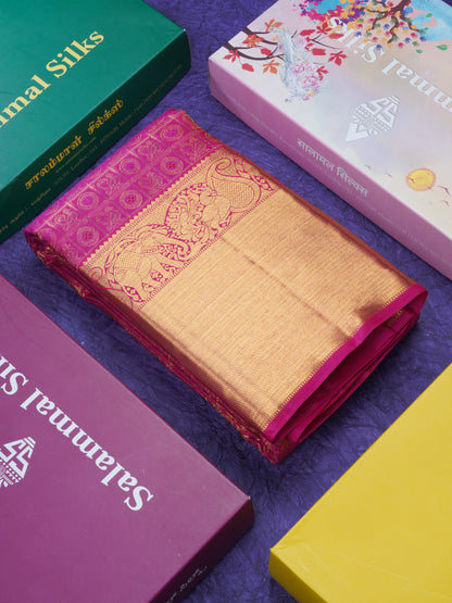 Magenta Pink Checks With Traditional Butta Pure Kanjivaram Silk Saree with Long Border