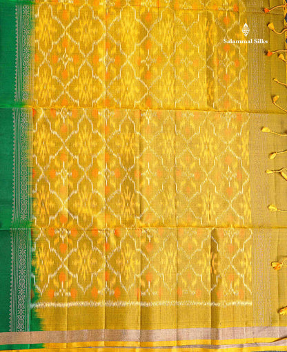 Pure Mix Soft Silk Saree - Bottle Green Colour Body With Contrast Mustard Yellow Blouse