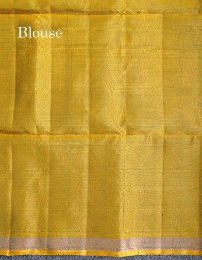 Pure Mix Soft Silk Saree - Bottle Green Colour Body With Contrast Mustard Yellow Blouse