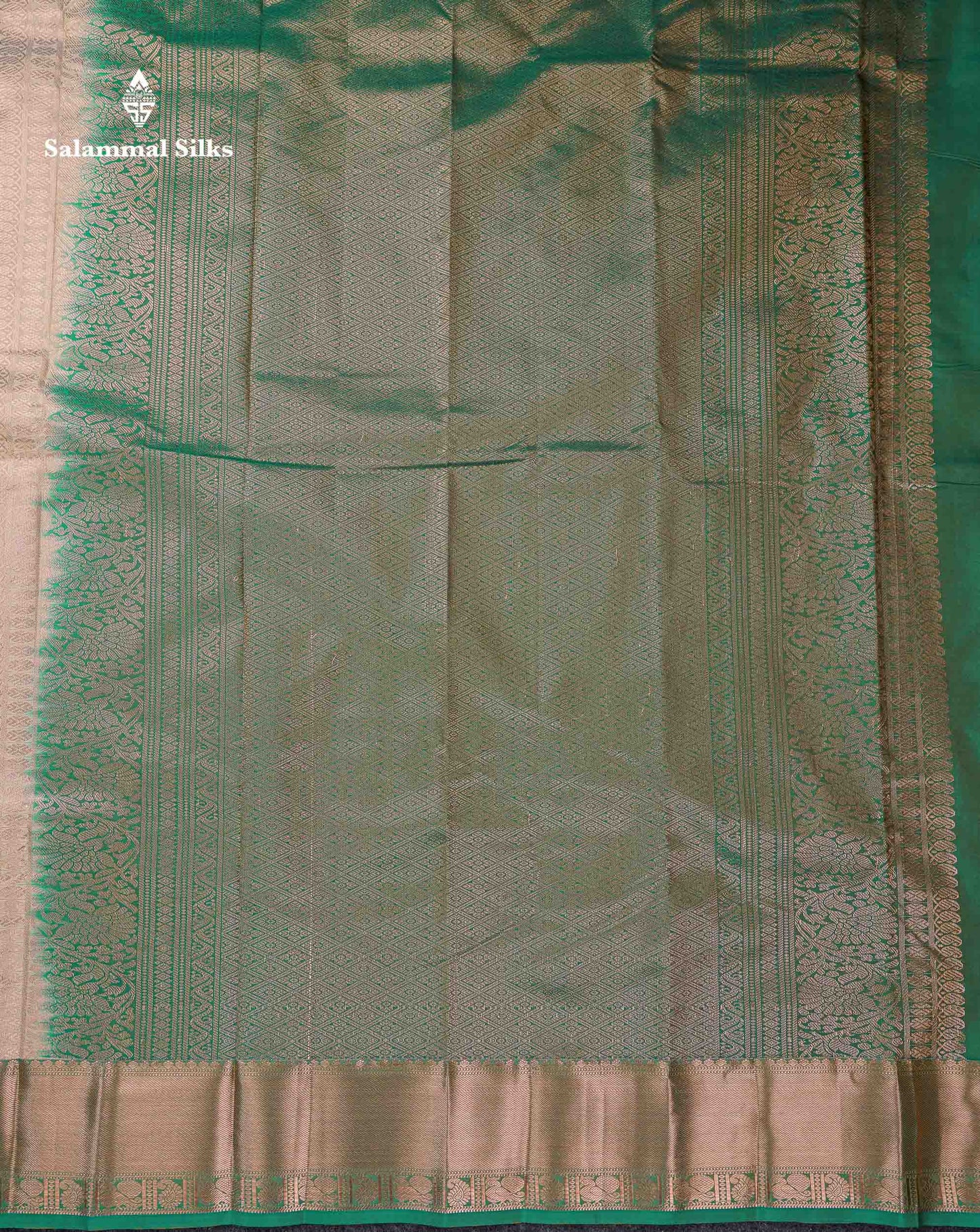 Beautiful Cream Sandal Zari Butta Semi Silk Saree With Contrast Sapphire Green Traditional Border