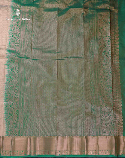Beautiful Cream Sandal Zari Butta Semi Silk Saree With Contrast Sapphire Green Traditional Border