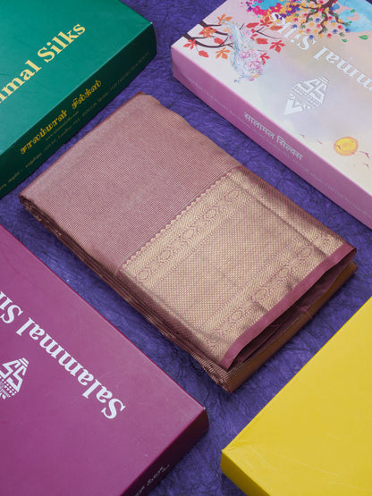 Beautiful Chocolate Pure Kanjivaram Silk Saree With Self Border