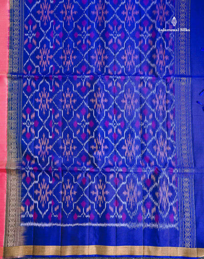 Pure Mix Soft Silk Saree - Blueish Grey Colour Body With Contrast Royal Blue Blouse