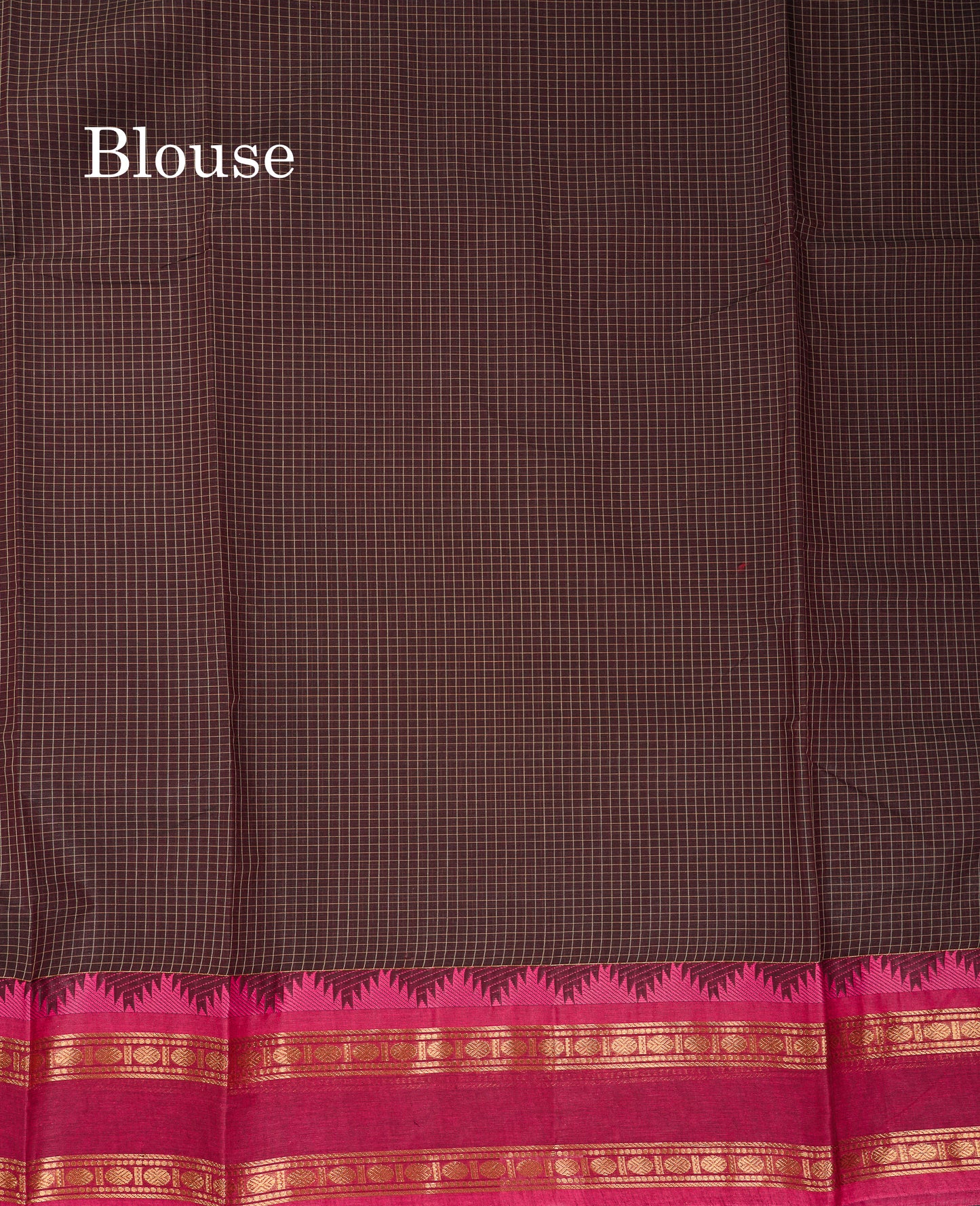 Beautiful Cream Sandal Small Checks Pure Cotton Saree With Contrast Brown Traditional Rettapet & Temple Border