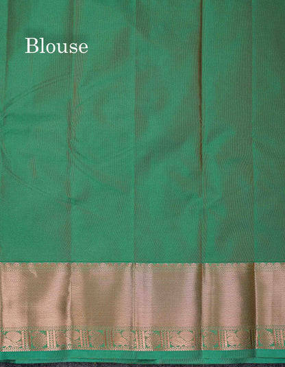 Beautiful Cream Sandal Zari Butta Semi Silk Saree With Contrast Sapphire Green Traditional Border