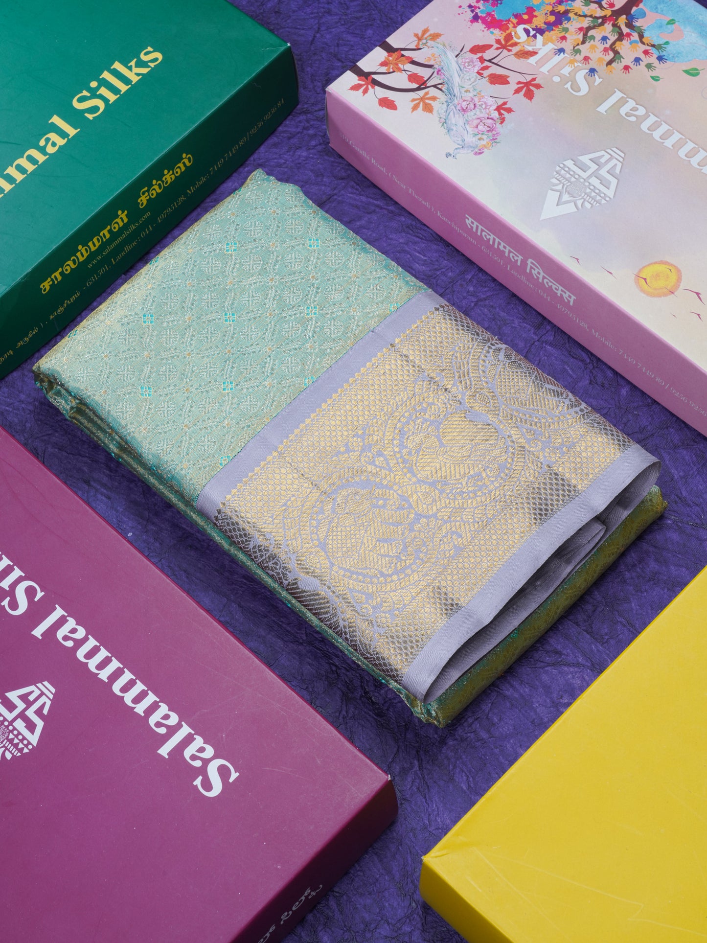 Light Green Tissue Pure Kanjivaram Silk Saree (2G) Zari With Contrast Grey Border