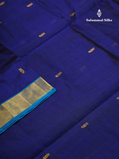 Beautiful Navy Blue Pure Silk Cotton Saree With Contrast Anandha Blue Traditional Border