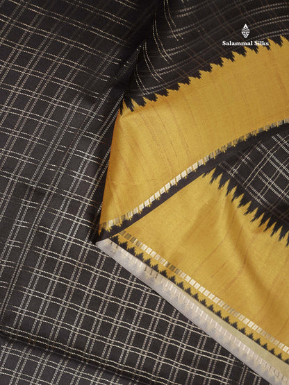 Semi Tussar Saree - Yellow Colour Body With Contrast Maroon Border