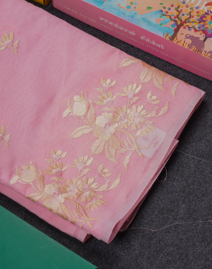 Baby Pink Cotton Mix Saree With Embroidery Border