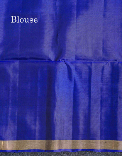 Pure Mix Soft Silk Saree - Blueish Grey Colour Body With Contrast Royal Blue Blouse