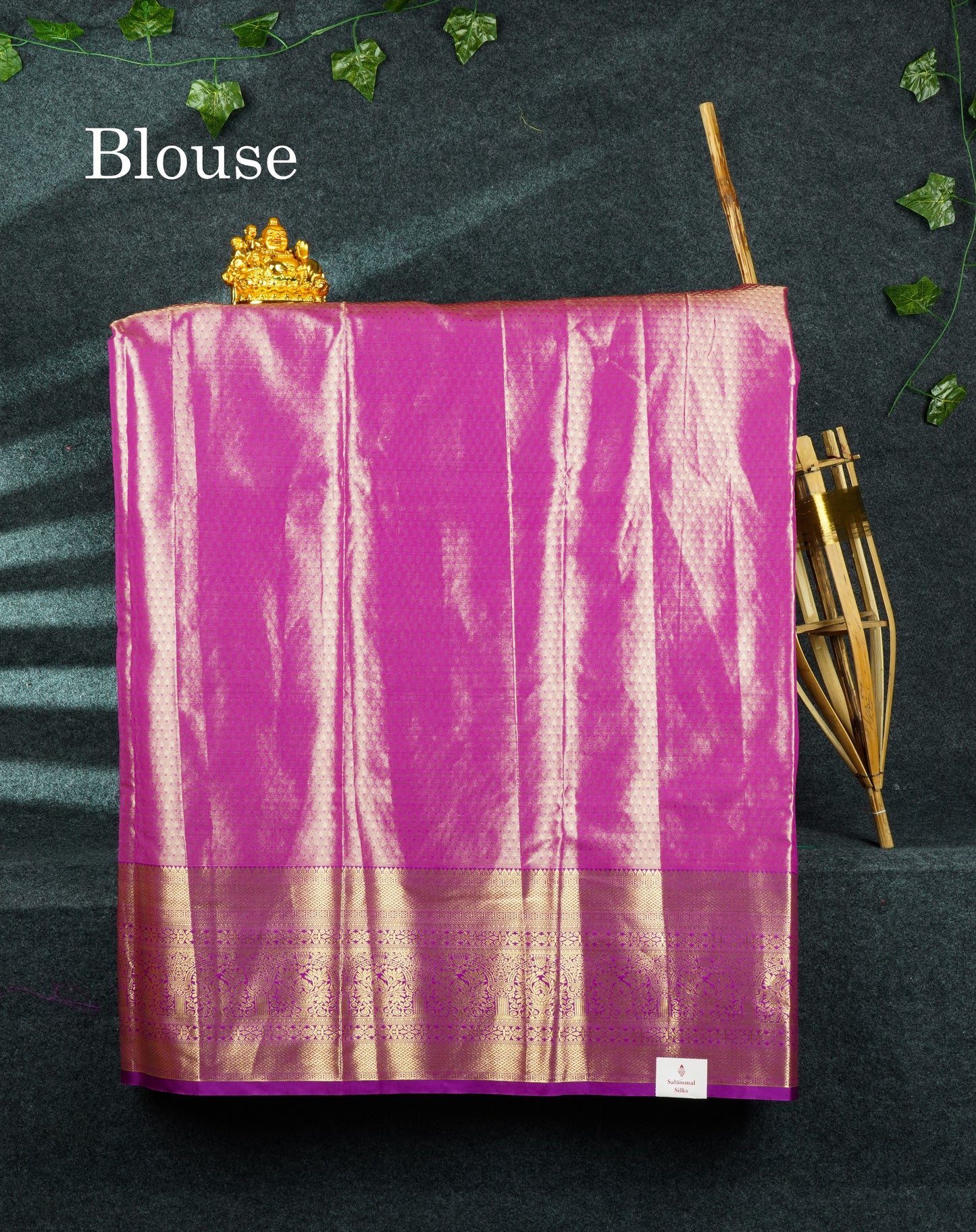 Semi Silk Pattu Pavadai (Beige) With Purple Blouse 44"