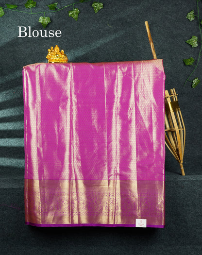 Semi Silk Pattu Pavadai (Beige) With Purple Blouse 44"