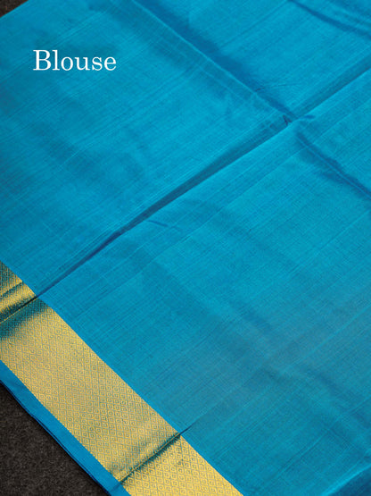 Beautiful Navy Blue Pure Silk Cotton Saree With Contrast Anandha Blue Traditional Border