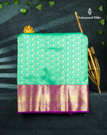 Semi Silk Pattu Pavadai (Saffire Green) With Purple Blouse 44"