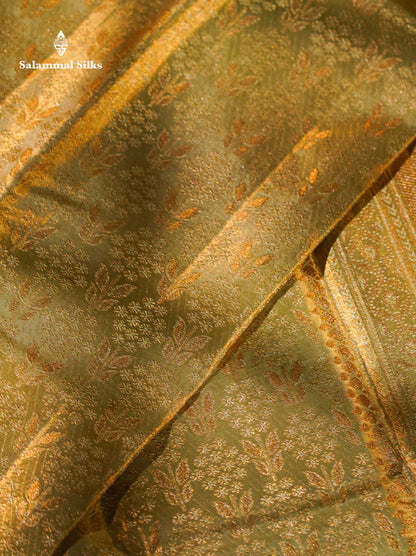 Beautiful Elaichi Green Tissue Bridal Pure Kanjivaram Silk Saree With Fancy Forest Theme Based Fancy Border