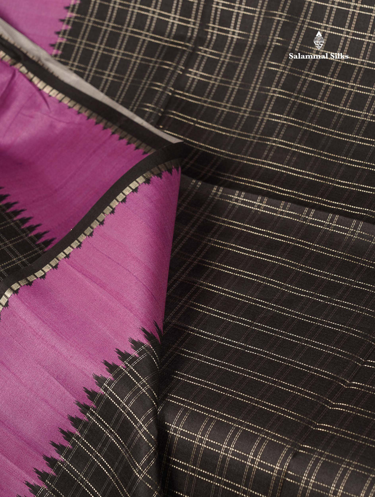 Semi Tussar Saree - Black Colour Body With Contrast Lavender Border
