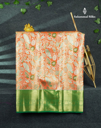 Semi Silk Pattu Pavadai (Light Orange) With Green Blouse 44"
