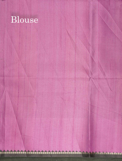 Semi Tussar Saree - Black Colour Body With Contrast Lavender Border