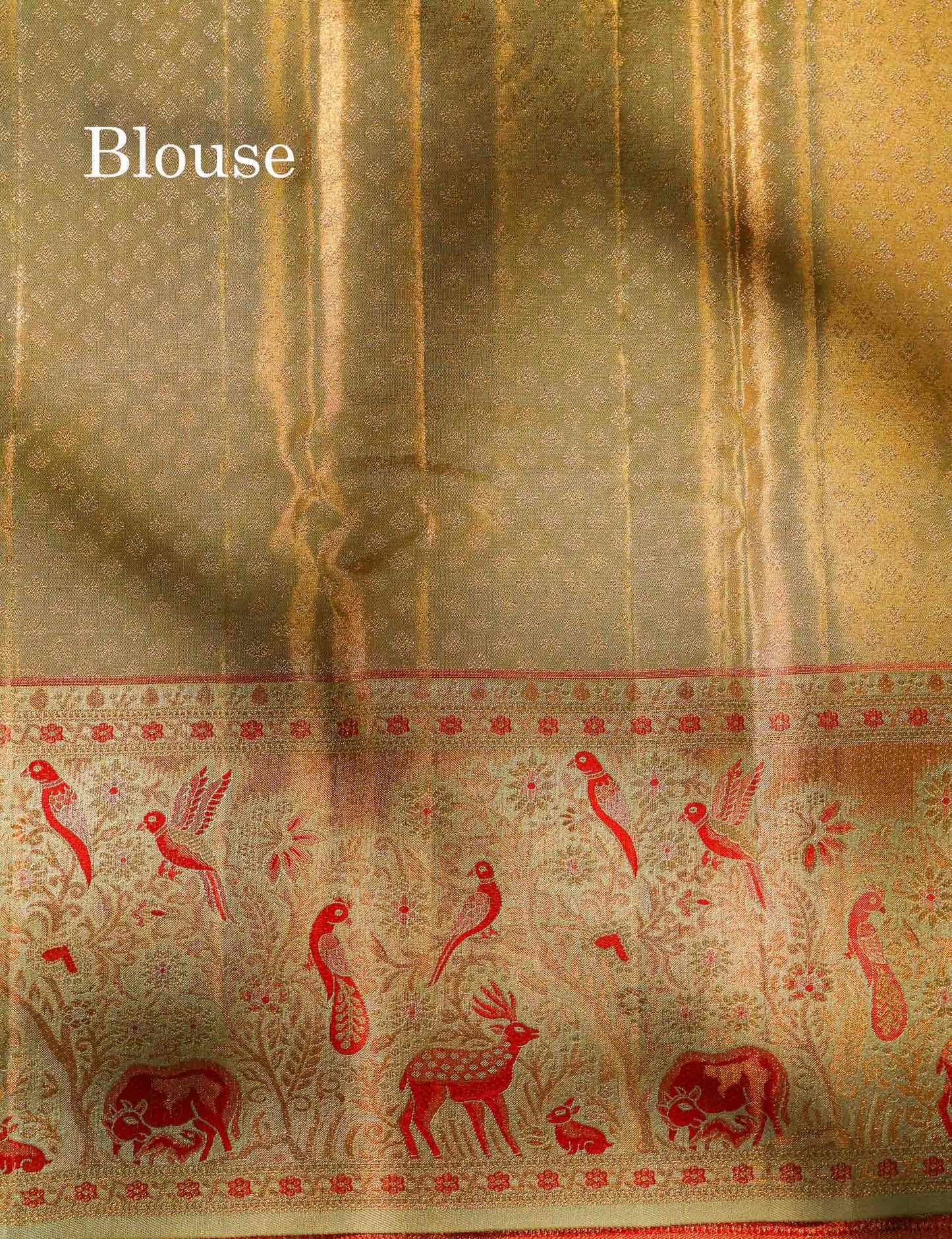 Beautiful Elaichi Green Tissue Bridal Pure Kanjivaram Silk Saree With Fancy Forest Theme Based Fancy Border