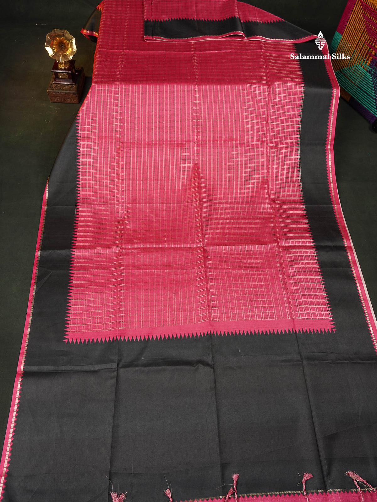 Semi Tussar Saree - Pink Colour Body With Contrast Black Border