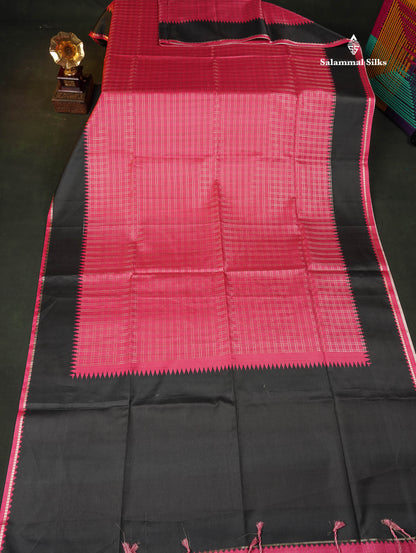 Semi Tussar Saree - Pink Colour Body With Contrast Black Border