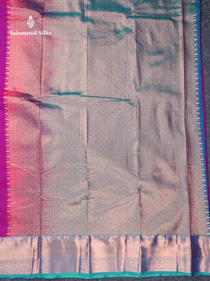Beautiful Dual Tone Rani Pink Semi Silk Saree With Contrast Peacock Green Traditional Border