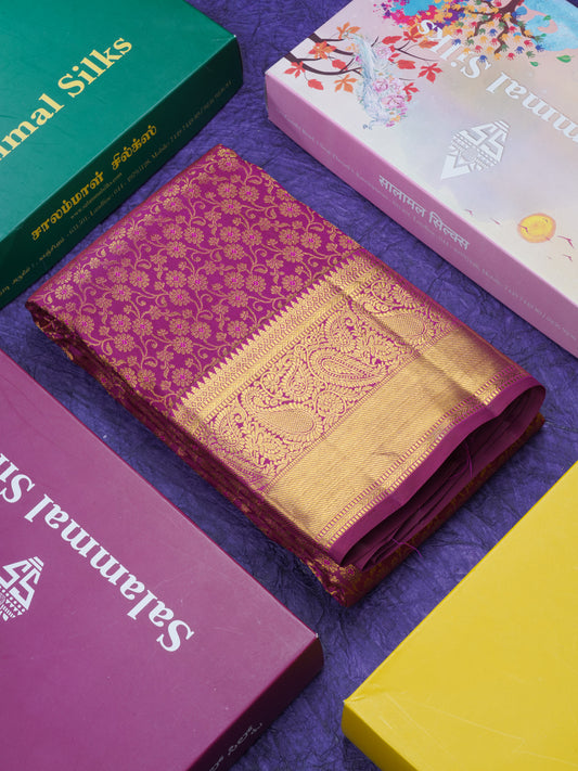 Magenta Meenakari Work Bridal Pure Kanjivaram Silk Saree With Self Border