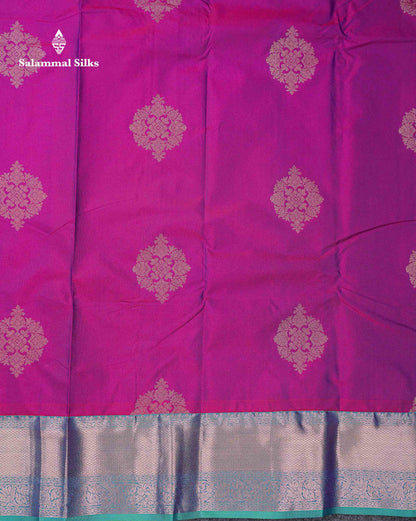 Beautiful Dual Tone Rani Pink Semi Silk Saree With Contrast Peacock Green Traditional Border