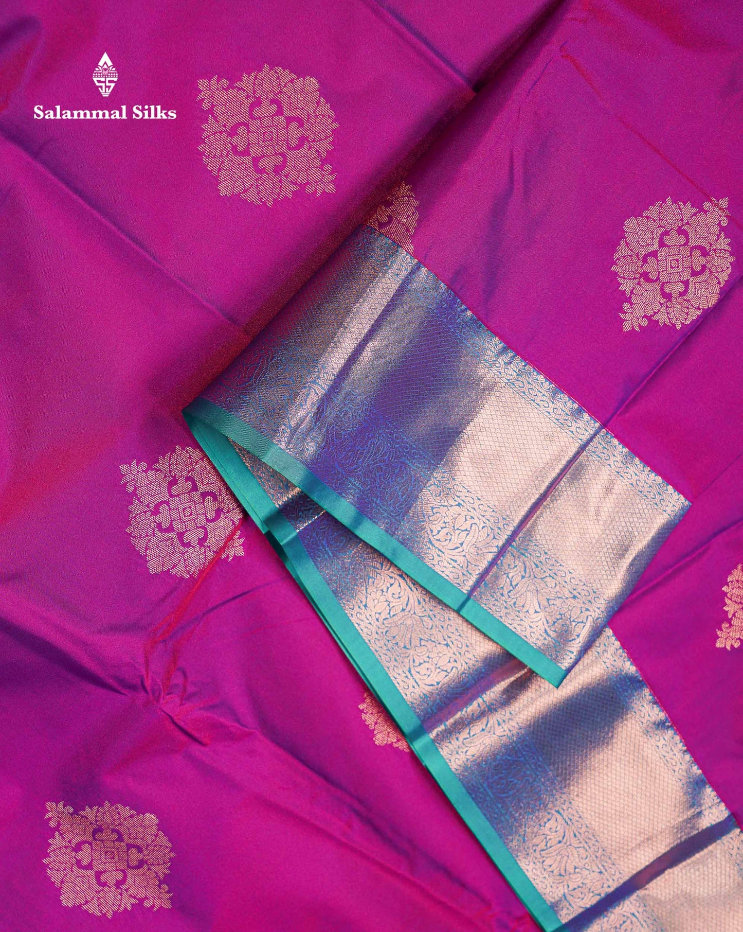 Beautiful Dual Tone Rani Pink Semi Silk Saree With Contrast Peacock Green Traditional Border