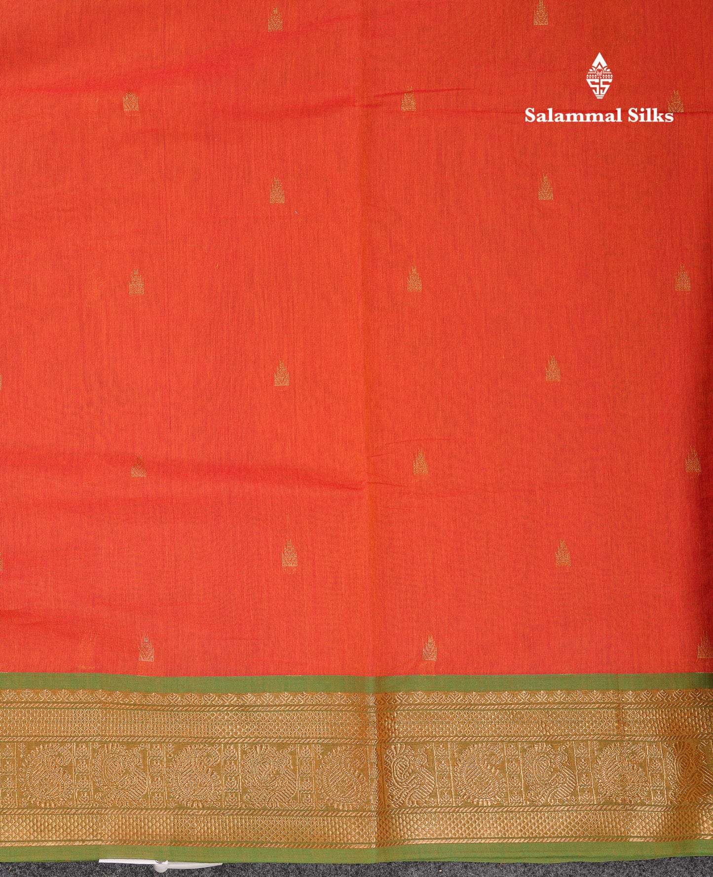 Beautiful Orange Pure Cotton Saree With Contrast Parrot Green Traditional Border