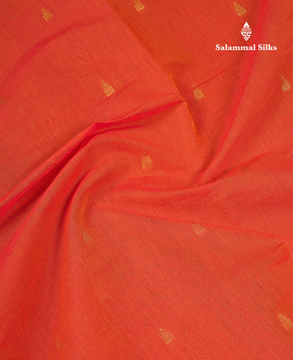 Beautiful Orange Pure Cotton Saree With Contrast Parrot Green Traditional Border