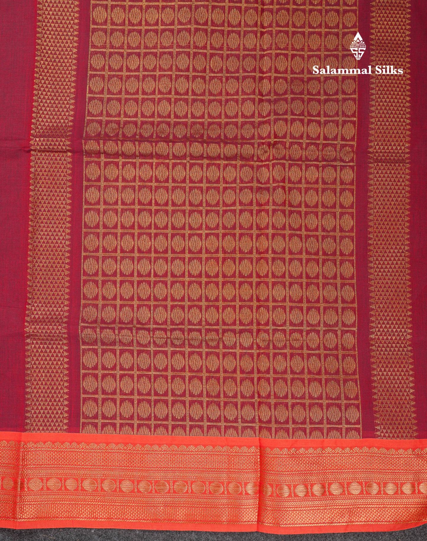 Beautiful Dual Tone Maroon Pure Cotton Saree With Contrast Orange Traditional Border
