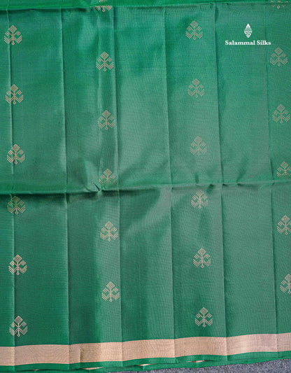 Pure Mix Soft Silk Saree - Bottle Green Colour Body With Contrast Grey White Blouse