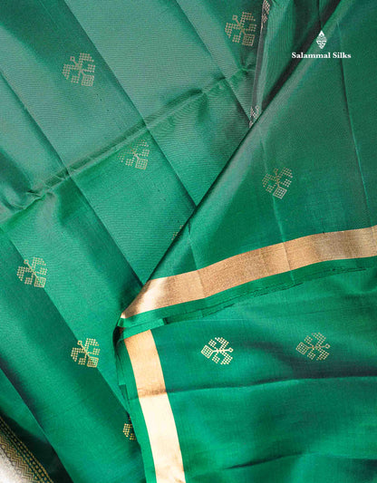 Pure Mix Soft Silk Saree - Bottle Green Colour Body With Contrast Grey White Blouse
